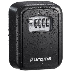 Puroma Security Key Lock Box, 4-Digit Combination Waterproof Lock Box Key Storage Lockbox Wall Mount 5 Key Large Capacity for House Key, Special Car Key, ID Card (Black)