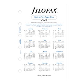 Filofax Calendar Diary Refill, Pocket Size, Week-to-View, White Paper, Unruled, English, 2025 (C68221R-25)
