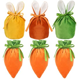 HOWAF 6 Easter Bags Easter Bunny Bags Carrot Bags, Easter Bunny Bags with Ears Velvet Bunny Bags Bunny Ear Bags Easter Gift Bags Easter Sweet Bags Easter Party Bags Candy Bags for Easter Decorations