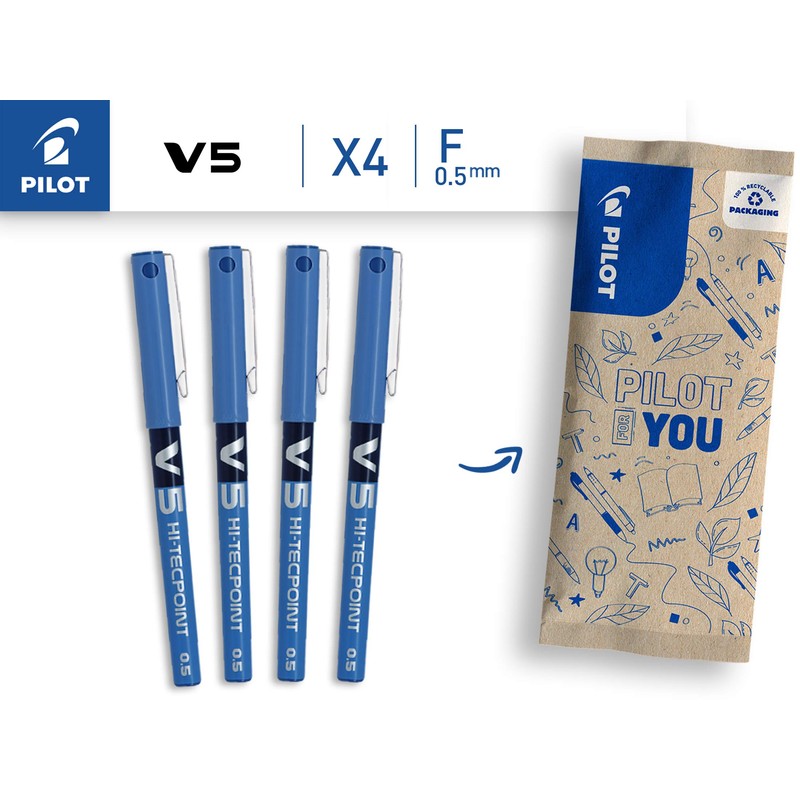 PILOT V5 Liquid Ink Rollerball 0.5mm Tip - Blue, Pack