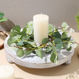 2Pcs Artificial Eucalyptus Wreath Green Leaves Candle Rings Decorative Mini Candle Holder Wreaths for Home Farmhouse Patio Garden Front Door Porch Wall Window Decor