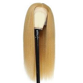 Hxxcoup Women's Real Hair Wig, 13 x 4 Lace Human Hair Wig, #27 Blonde Yaki Wave, Pre-Plucked Hairline with Baby Hair, Unprocessed Hair, Transparent Lace for Women, Minimal Smell, 28 Inches (71 cm)