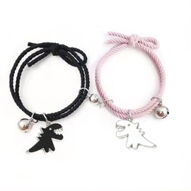 Dinosaur Couple Bracelets Mutual Attraction Dinosaur Bracelet for Couples Best Friend 2Pcs Dinosaur Bracelet Set Long Distance Friendship Dinosaur Matching Bracelets (black+pink)