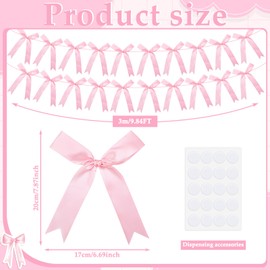 2 Pcs Pink Bow Garland Banner, Pink Satin Ribbon Party Decorations Pre-Strung Bow Decor Banner for Wedding Bridal Shower Baby Shower Birthday Bachelorette Party