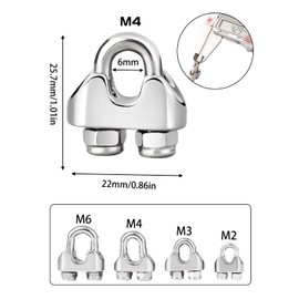 Rope Clamps Pack of 12 Wire Rope Clamps 4 mm 304 Stainless Steel M4 Bow Clamps with Lock Nuts Clamp Wire Rope for Steel Cable Steel Wire Steel Cable (Diameter 4 mm)