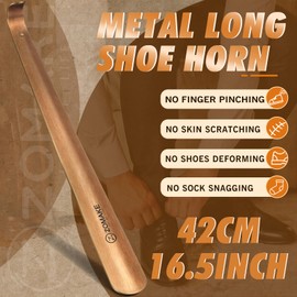 ZOMAKE Shoe Horn Long Handle for Seniors Men Women,Metal Long Shoehorn for Boots,16.5" Shoe Spoon Helper(2 Pcs Champagne Gold)
