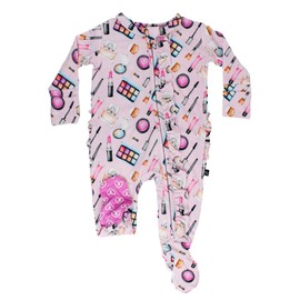 Lev Baby Baby Girl Makeup Footie, 2-Way Zip, Sustainable Footie Pajamas, Long Sleeve, Washable, Jumper Design (3-6 Months, Makeup)