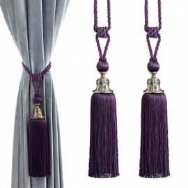 Melodieux Decorative Curtain Tiebacks Antique Tassels Holdbacks - Home Office Windows Drapery Fasteners Fringe Ropes, Set of 2 (Purple)