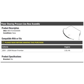 Marketplace Auto Parts Power Steering Pressure Line Hose Assembly - Compatible with 2001-2004 Nissan Frontier 3.3L V6