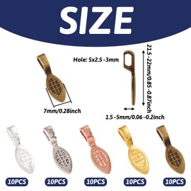 Pandahall 50Pcs Alloy Leaf Glue-on Flat Pad Bail Pendants Tibetan Style Leaf Glue-on Bails Pendant Connector Jewelry Glue on Earring Bails for Women Necklace Jewelry Making Christmas Gift 5 Colors