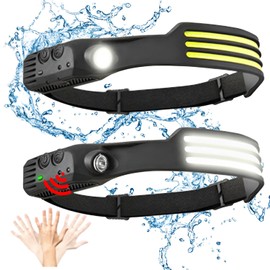 Lámpara de Cabeza LED USB Recargable, AEGTVA 2 Piezas Linterna frontal LED de Detección Inteligente con Iluminación Gran Angular de 230°,Impermeable, 6 Modos de Luz，Adecuado ara Cámping, Montañismo, Correr, Senderismo, Ciclismo