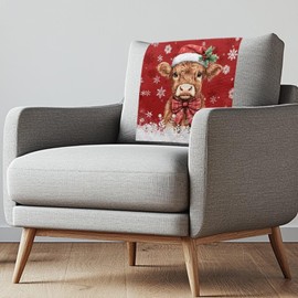 Mintulipy Christmas Headrest Cover for Recliner Highland Cow Snowflake Dust-Proof Chair Recliner Headrest Protector Recliner Chair Head Protector Cover 1/2 Pack