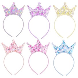6 Pieces Sequin Crown Headbands Princess Crowns Hair Bands Glitter Birthday Hair Bands Girls Crown Headbands Princess Party Supplies Tiaras Sparkle Hair Accessories