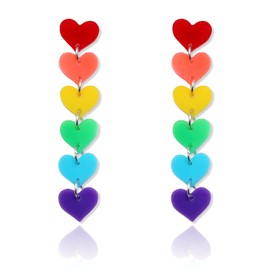 TIANBANGSHI Colorful Rainbow Hearts Fruits Chain Dangle Earrings Lightweight Resin Acrylic Heart Shaped Chains Dangling Earrings Personality Long Tassel Earrings for Women (iridescence)