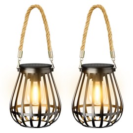 BONLION Hanging Solar Lanterns Outdoor Waterproof, Bright and Warm Lighting Solar Lantern Up to 12 Hours, Premium Metal Outdoor Solar Lights with Twine for Yard Garden Patio Fence Porch Hanging Decor