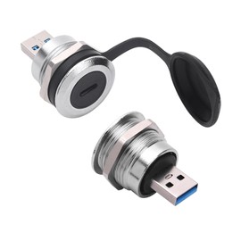ANMBEST 2PCS Panel Mount USB Adapter, USB C Female to USB3.0 Male Circular Connector, 5Gbps Data Transfer USB Pass Through Cable Coupler Extension Converter with Waterproof/Dust Cap