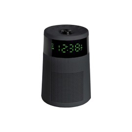 Lenoxx Sleek Projector Clock Radio - Modern Cylinder Design, in-Built Projector, AM/FM Radio, Dual Alarm System, Green LED Display - Enhance Your Room with a Stylish and Functional Black Timepiece