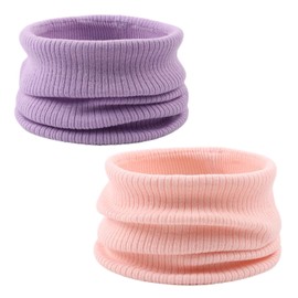 Bamery Kids Knit Scarf Boys Girls Neck Warmer Soft Warm Infinity Scarf Neck Gaiter for Fall Winter 2-Pack (Purple+Pink, One Size)