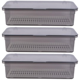 Cabilock 3Pcs Flatware Plastic Tray with Lid Kitchen Cutlery Drawer Organizer Silverware Countertop Storage Container Tableware Storage Organizer