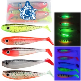 Rubber Fish Set with Glow Stick/Attractant/Rattle Channel 12 cm 5X Rubber Fish Bait with 3D Eyes and Realistic Decor Predator Fishing Bait in Bait Box for Zander Pike Perch