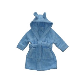 Leela Cotton Baby Children's Bathrobe Organic Cotton with Hood Terry Cloth, blue