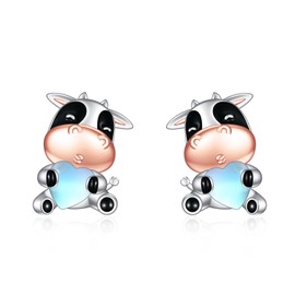 Moonstone Earrings for Women Girls 925 Sterling Silver Koala/Cat/Owl/Cow/Bat/Pig Stud Earrings Animal Gift Moonstone Jewellery, Sterling Silver, Moonstone