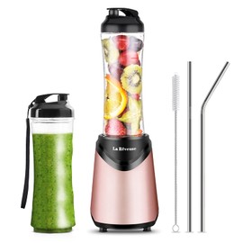La Reveuse Smoothie Blender Personal Size 300 Watts with 2 Pieces 18 oz BPA-free Travel Sports Bottles,Pink
