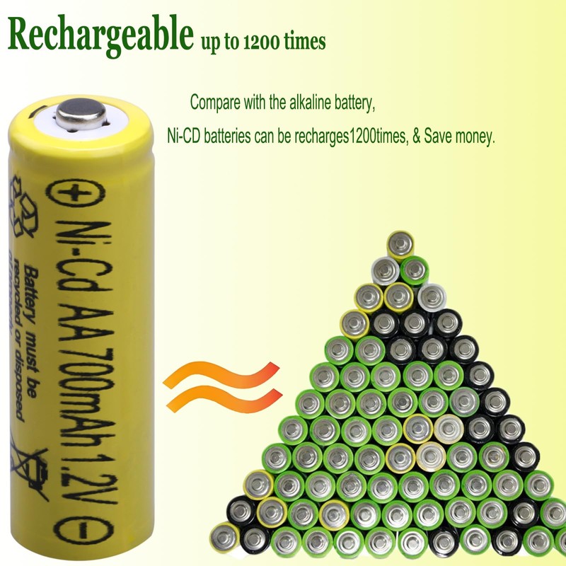 16 packs AA 700mAh 1.2V NiCd Rechargeable Batteries,Double A 1.2V
