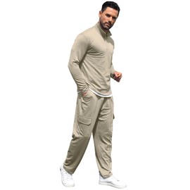 PCEAIIH Men's TrackSuit Polo Top 1/4 Zip 2 Piece Long Sleeve Jogging Set Pullover Drawstring Elastic Waist with Pockets