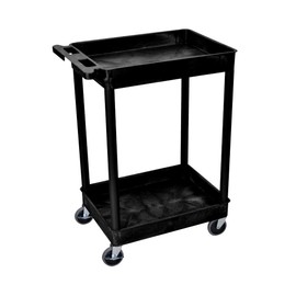 Offex 37.5"H Mobile Multipurpose Utility Tub Cart with 2 Shelves and Push Handle - Black, Great for Warehouse, Garage and More
