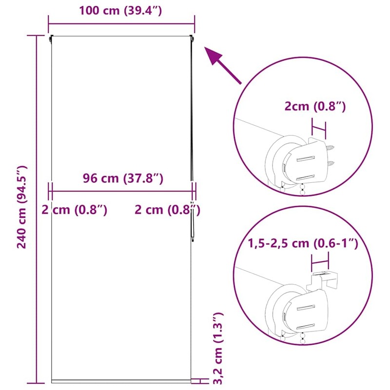 vidaXL Shower roller blind 100 x 240 cm fabric width