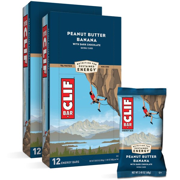 CLIF BARS - Energy Bars - Peanut Butter Banana Dark Chocolate - Made with Organic Oats - Plant Based Food - Vegetarian - Kosher (2.4 Ounce Protein Bars, 24 Count) Packaging May Vary