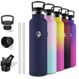 Grsta Stainless Steel Drinking Bottle, 1 Litre, Drinking Bottle with Straw, BPA-Free, Leak-Proof, Double-Walled Vacuum Insulated, Thermos Flask for Yoga, Camping, Hiking, Gym