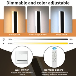 Daoseolo Outdoor Wall Light Fixture, 31.4inch Black Modern Linear Exterior Sconce, IP65 Waterproof Dimmable 3000K-6000K with Remote Control, Wall Mount Garage Lighting for Porch, Patio, Yard, House