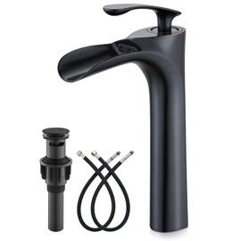 gotonovo Tall Bathroom Faucets for Sink 1 Hole Single Handle Modern Vessel Sink Faucets Waterfall Spout with Water Hoses Solid Brass Vanity Bar Deck Mount with Pop Up Drain Oil Rubbed Bronze