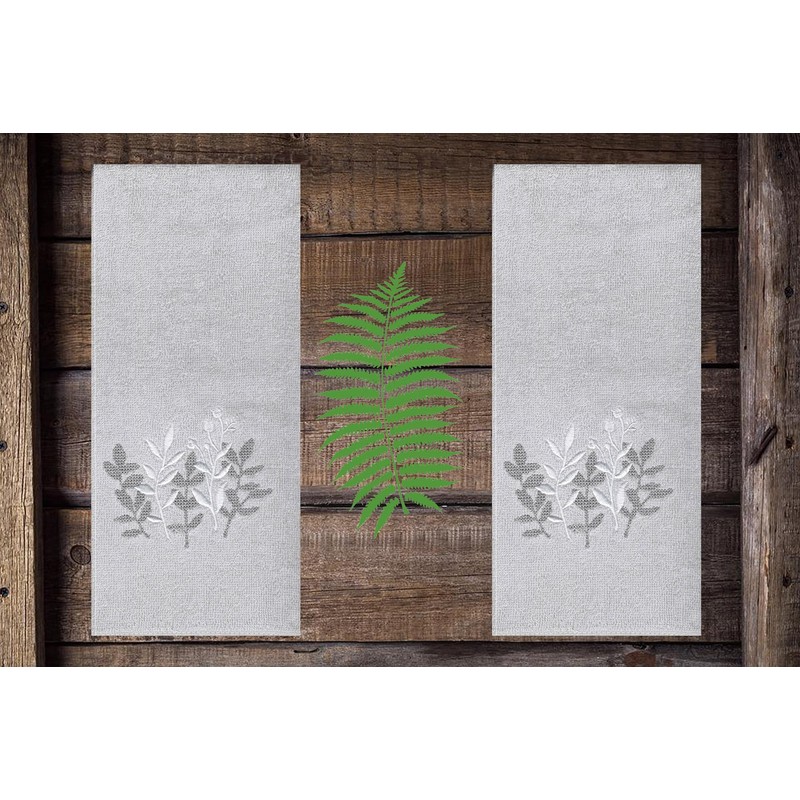 Bath Hand Towels, Set of 2 Grey Velour with Embroidered