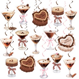 20pcs Espresso Martini Party Hanging Swirls, Coffee Espresso Martini Themed Swirl Ceiling Hanging Streamer for A Tini Bit Older Party Martini Birthday Party Bachelorette Party Supplies