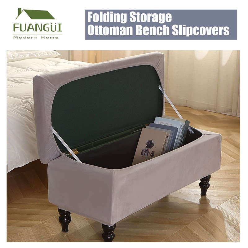 FUANGUI Ottoman Cover Stretch Storage Ottoman Bench Slipcover Jacquard Folding