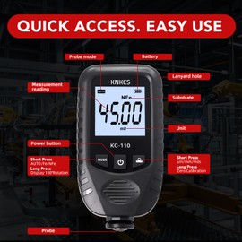 KNKCS Paint Thickness Gauge for Cars - Accurate Paint Meter for Iron/Aluminum/zinc Car Body Filler Tester for Used Car Buyers & Auto Body Shops, with 0.001 Mils Resolution & Continuous Measurement