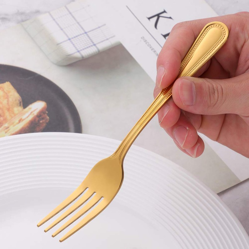 SUNSENGEUR Stainless Steel Kitchen Dinner Forks with Bead Pattern 12-Piece