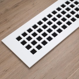 Reggio Register Square Floor Register for 4X10 Vent, White Aluminum, Features an Underside Lip, Without Mounting Holes. Made in USA | G612-AWNH