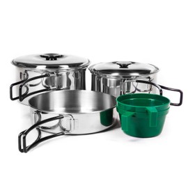 Campfrei 2 Person Stainless Steel Cooking Pot Set Cookware Camping Cooking Set Camping Tableware Silver