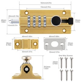 HOJLKLD Combination Locking Bolt, 4 Digit Combination Door Security Slide Latch Lock Heavy Duty Zinc Alloy Slide Bolt Lock for Shed Gate Fences (1, Gold)