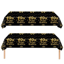 40th Birthday Table Decoration,2pcs Black Gold 40th Table Cloth,Happy 40th Birthday Tablecloth for Men Women ,137*274cm Plastic Tablecloths Table Cover 40th Birthday Decorations for Him Her