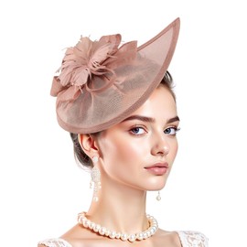 Zando 2025 Kentucky Derby Fascinator Hats for Women 20s Mesh Fascinator Feather High Tea Hats for Women Headwear Lotus Pink Fascinator Hat Vintage Pillbox Church Hat Kentucky Derby Outfits One Size