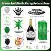 EHOIHEI Green Birthday Party Decorations, Green Black Silver Foil Balloons