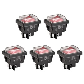 Heschen High Current Rocker Switch, 30A 250VAC, ON-OFF 2 Position, DPST, 4 Terminals, Red Light, T125, with Waterproof Cover (5, Red)