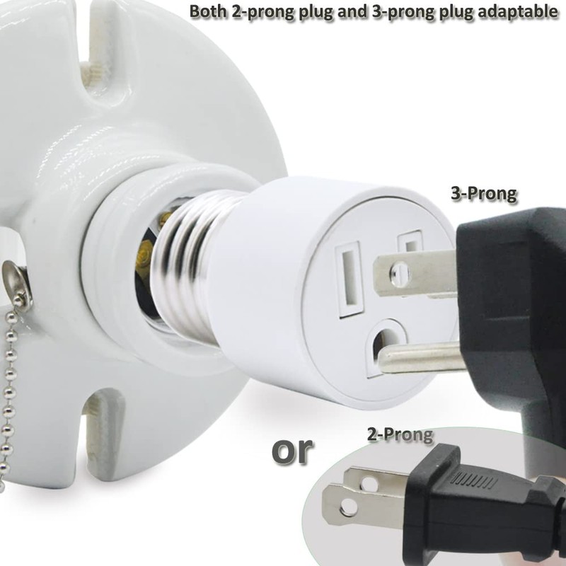 3 Prong Outlet Light Socket Adapter,Screw in Outlet Socket,E26 Light