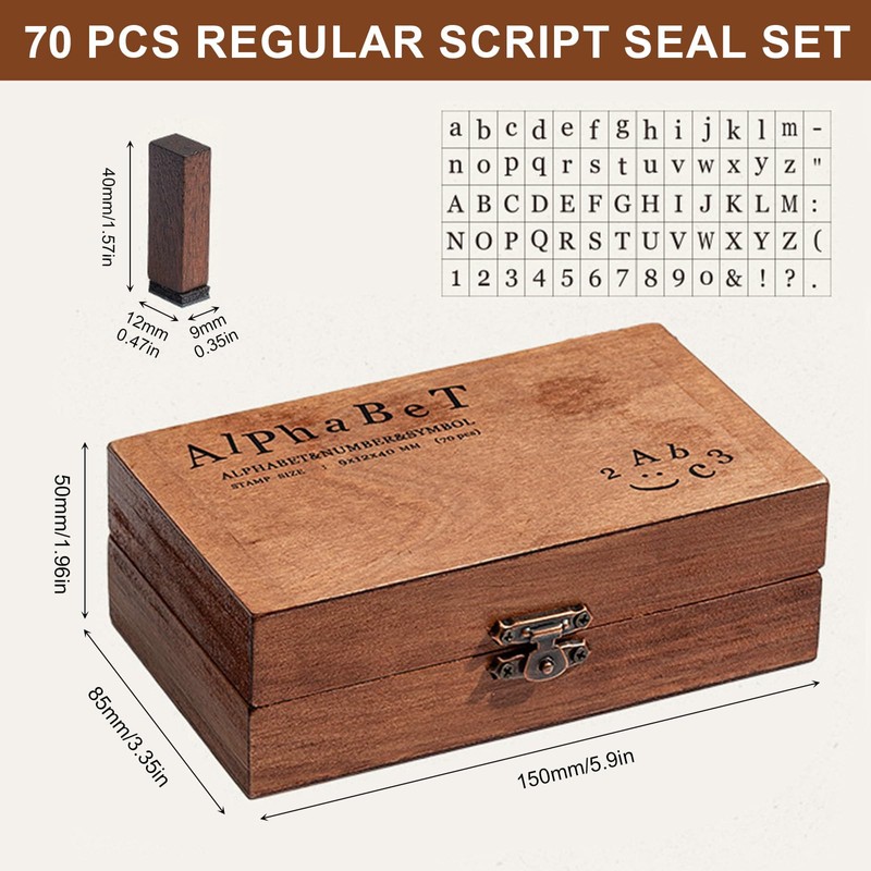 Jortmrd Set of 70 Wooden Vintage Letters Stamp with Numbers