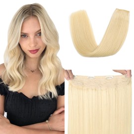 XDhair Wire Hair Extensions Human Hair,70g Hairpieces for Women,16 Inch Bleach Blonde Real Hair Wire Extensions with Adjustable Fish Line(#613-16inch)